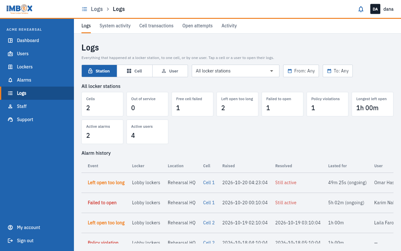 The Logs tab