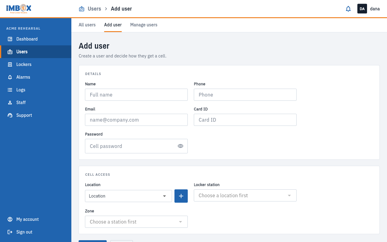 The Add user page